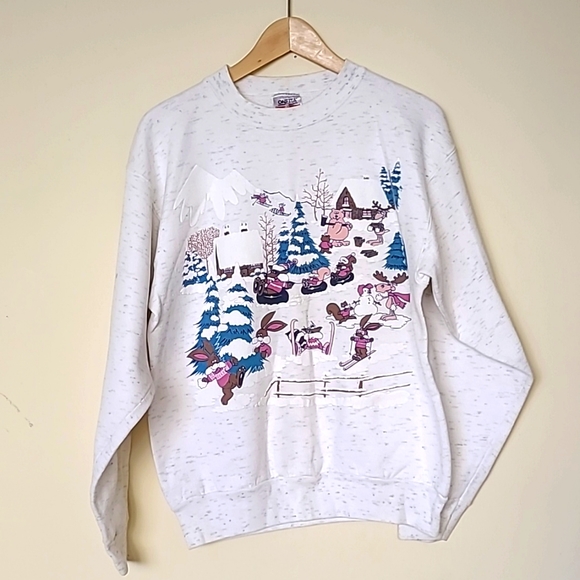 Unisex ONEITA White Snowy Animal Sweatshirt Size L - Picture 5 of 7